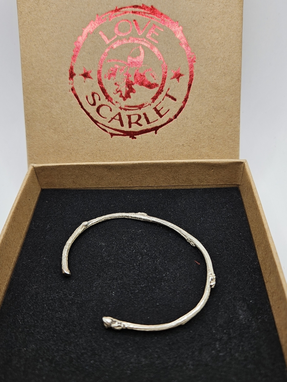 Love Scarlet Sterling Silver Budding Cherry Twig Cuff Bracelet